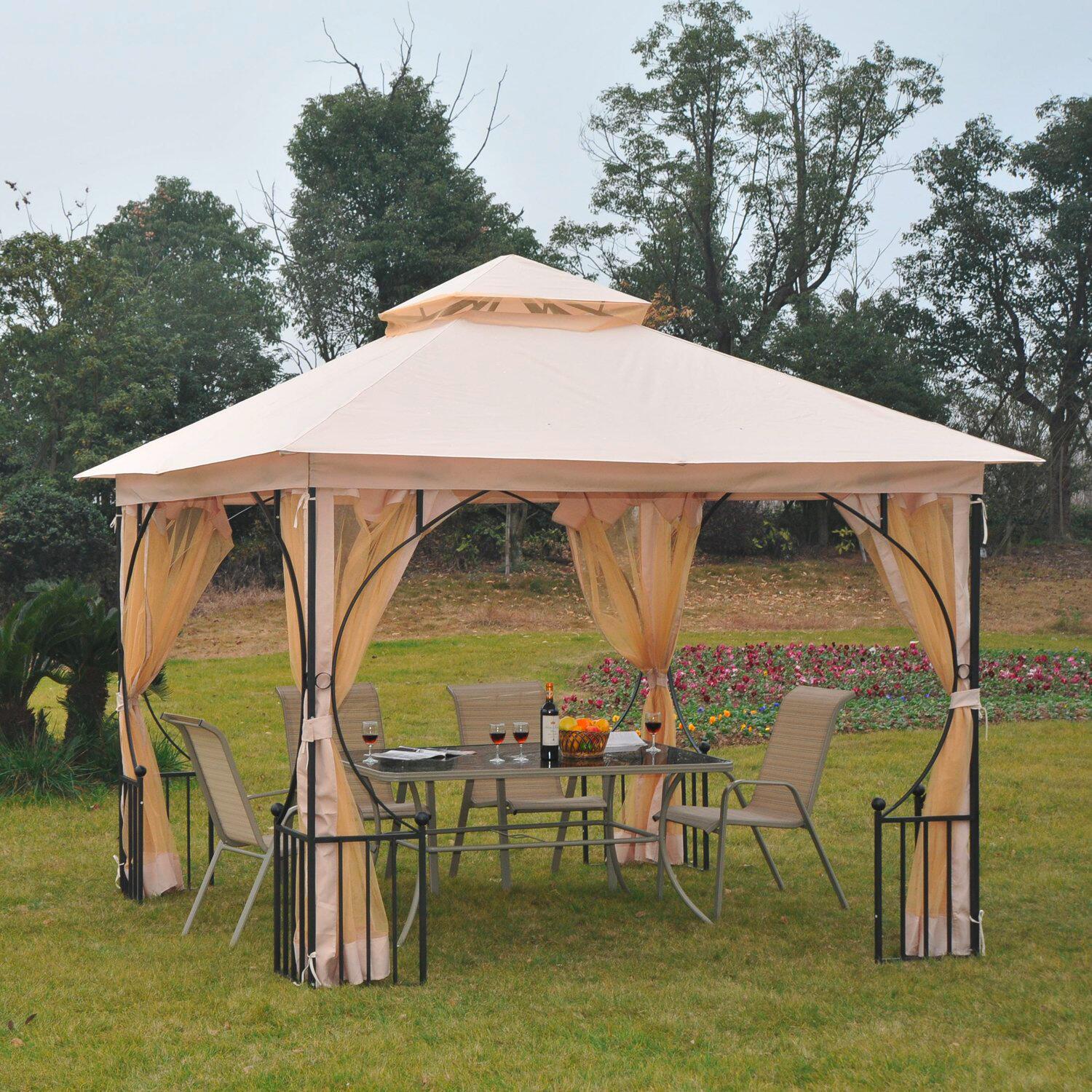 Outsunny Gartenpavillon beige Metall B/H/L: ca. 300x275x300 cm
