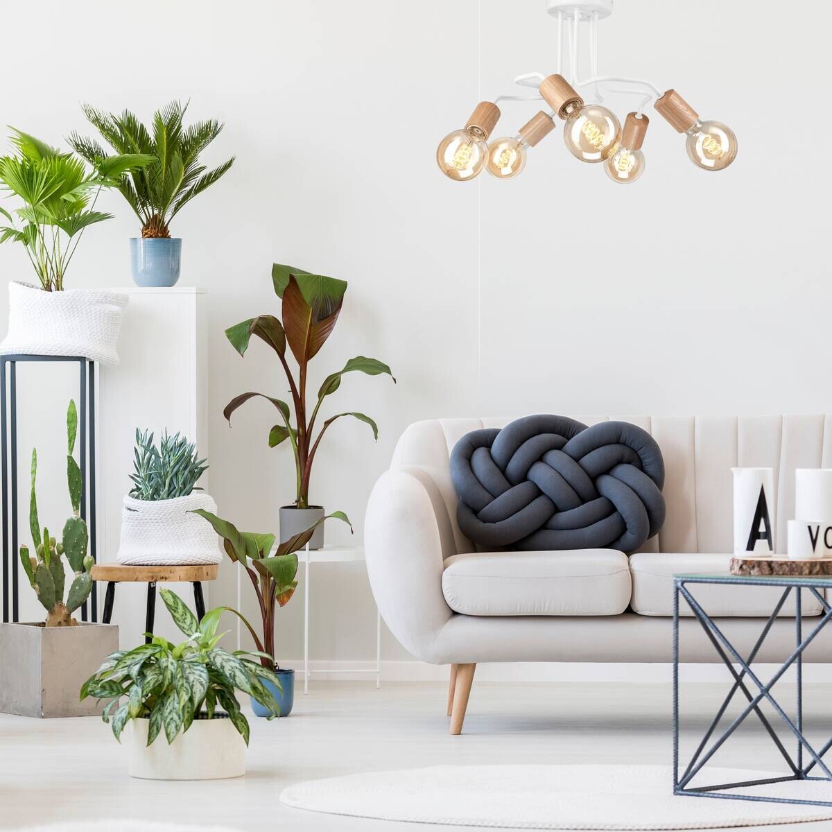 Lamkur Deckenleuchte braun Stahl Glas B/H/L: ca. 44x26x44 cm E27 5 Brennstellen