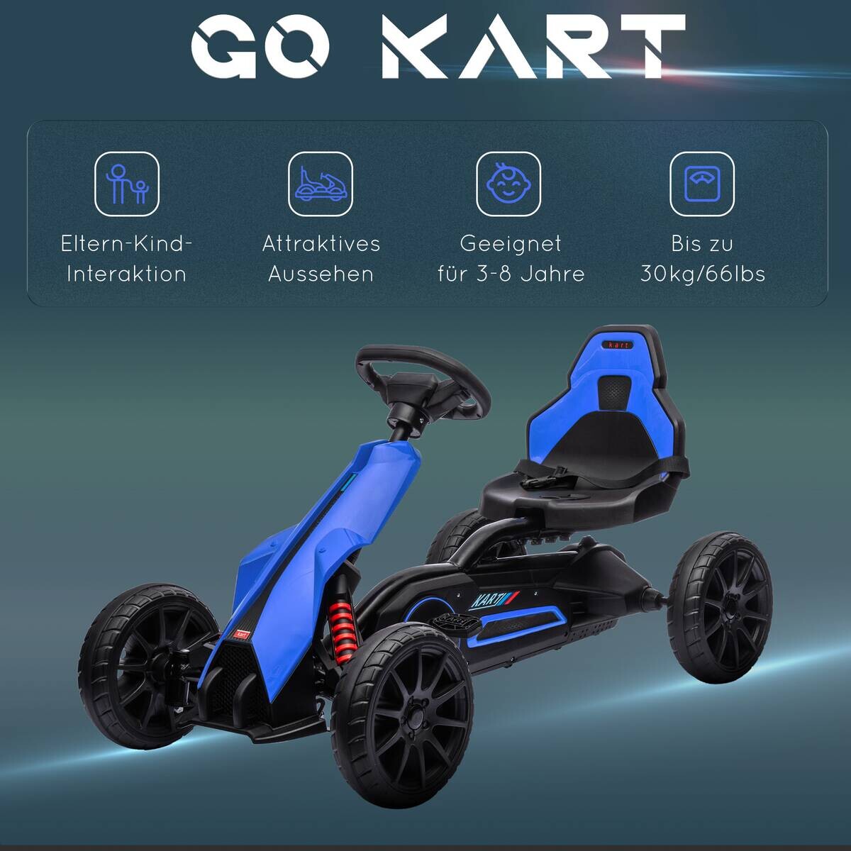 HOMCOM Go Kart blau B/H/L: ca. 58x58,5x100 cm