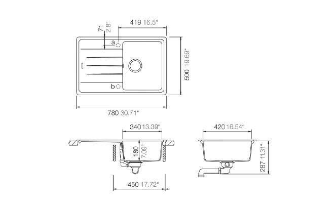 Respekta Einbauspüle Columbia 78 x 50 S schwarz Granitverbundmaterial B/H/T: ca. 100x18,5x50 cm