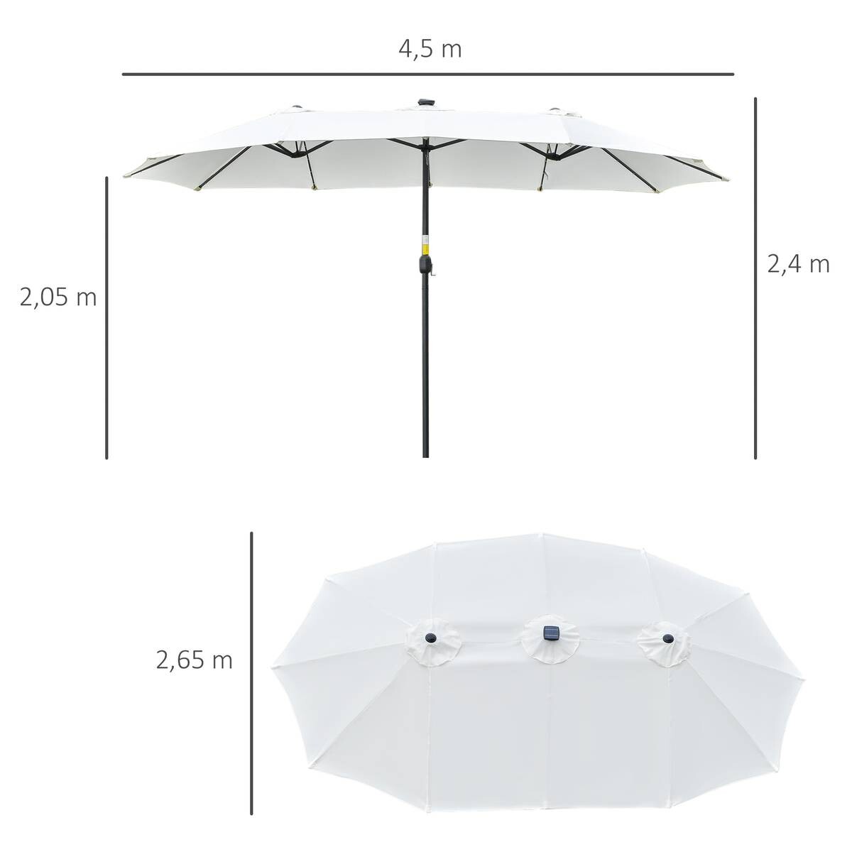 Outsunny Sonnenschirm mit Solar-LED-Leuchte bunt Polyester B/H/L: ca. 265x240x450 cm