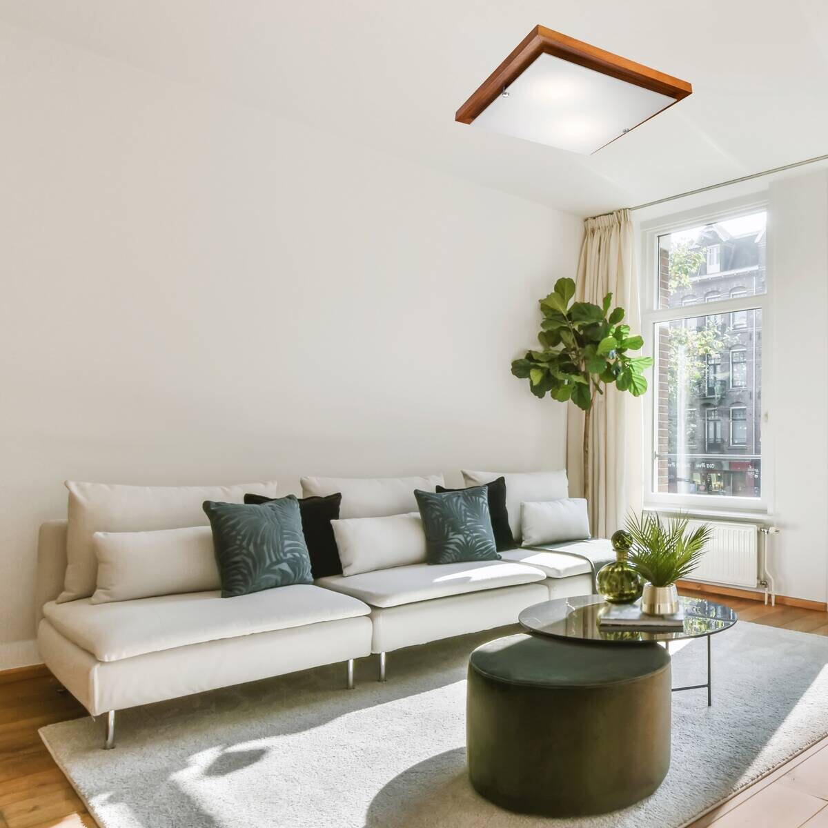 Lamkur Deckenleuchte Pedro rustikal Glas Holz H/L: ca. 6,5x35 cm E27 2 Brennstellen