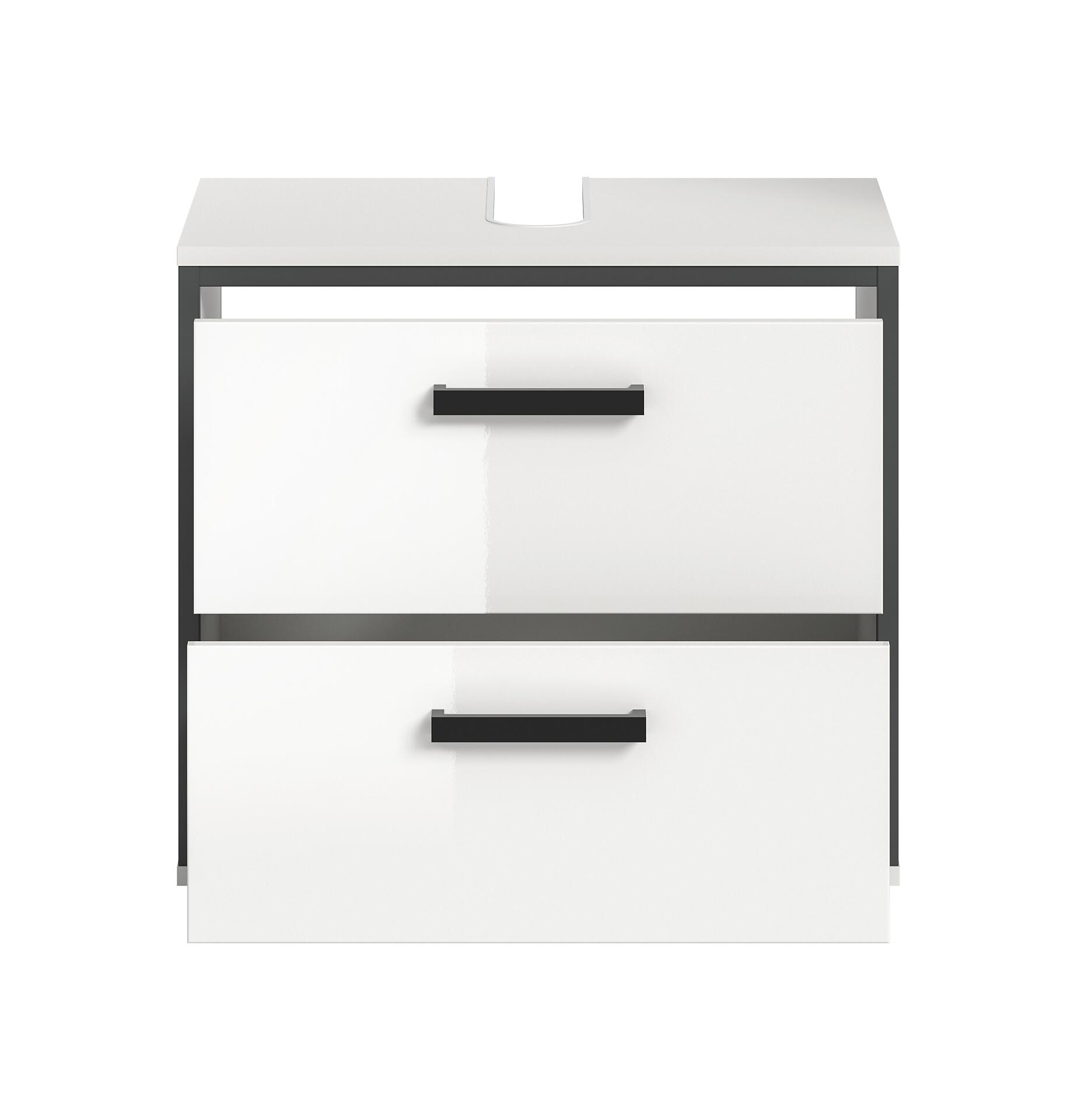 Waschbeckenunterschrank KOJAK weiß weiß Hochglanz anthrazit B/H/T: ca. 60x55x37 cm