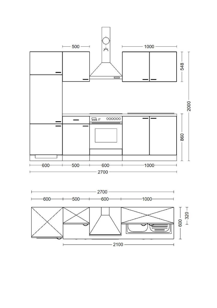 Küchenblock Valero weiß Hochglanz B/H/T: ca. 270x200x60 cm