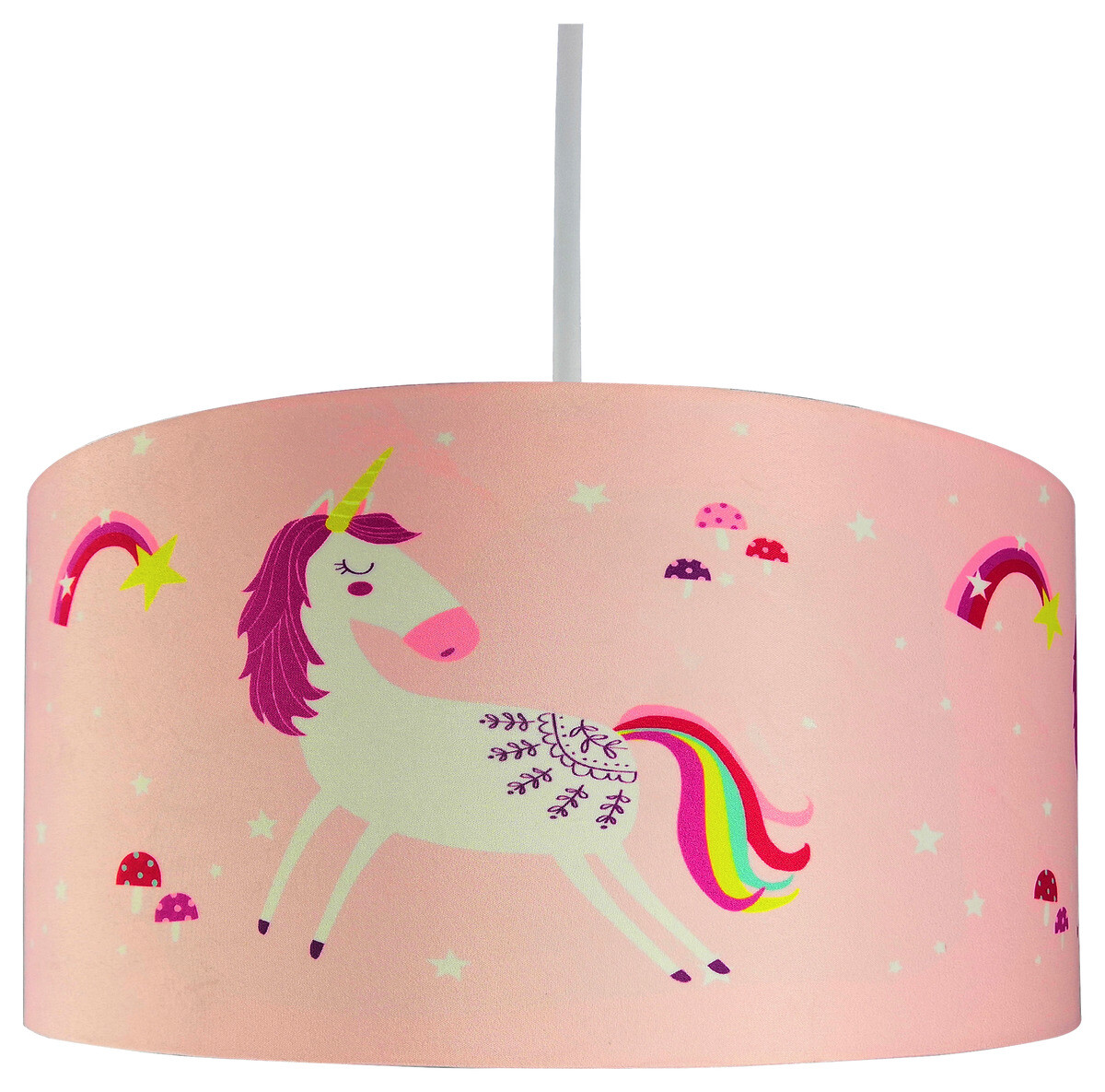 POCOline Pendelleuchte Einhorn weiß rosa Kunststoff Stoff H/D: ca. 120x30 cm E27 1 Brennstellen