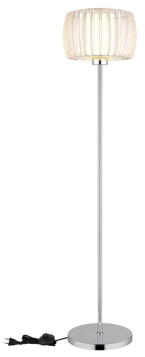 GLOBO Stehleuchte Chrom Opal schwarz Glas Textil Metall H/D: ca. 150x32,5 cm E27 1 Brennstellen