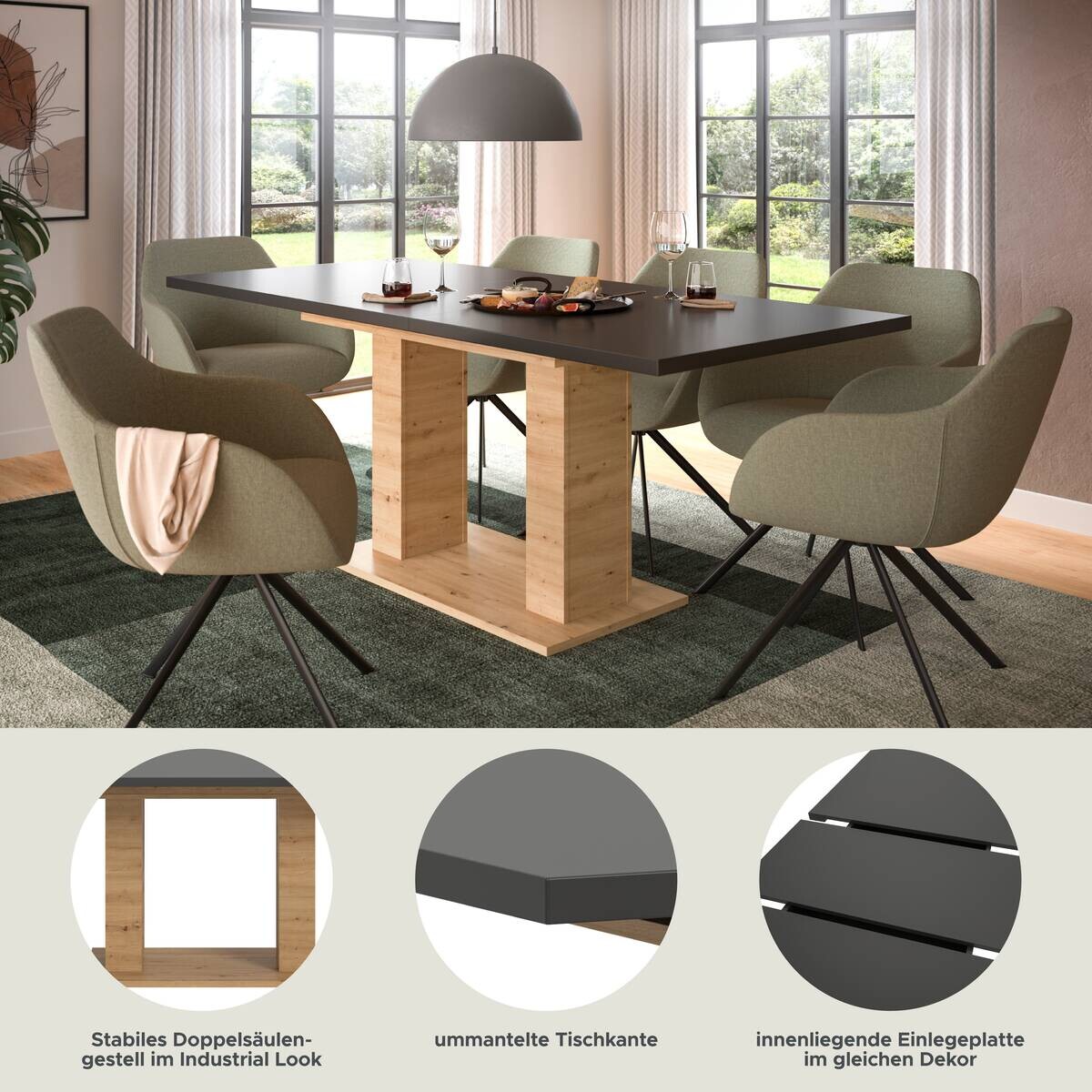 Esstisch MOTION grau Artisan Nachbildung B/H/T: ca. 150x76x90 cm