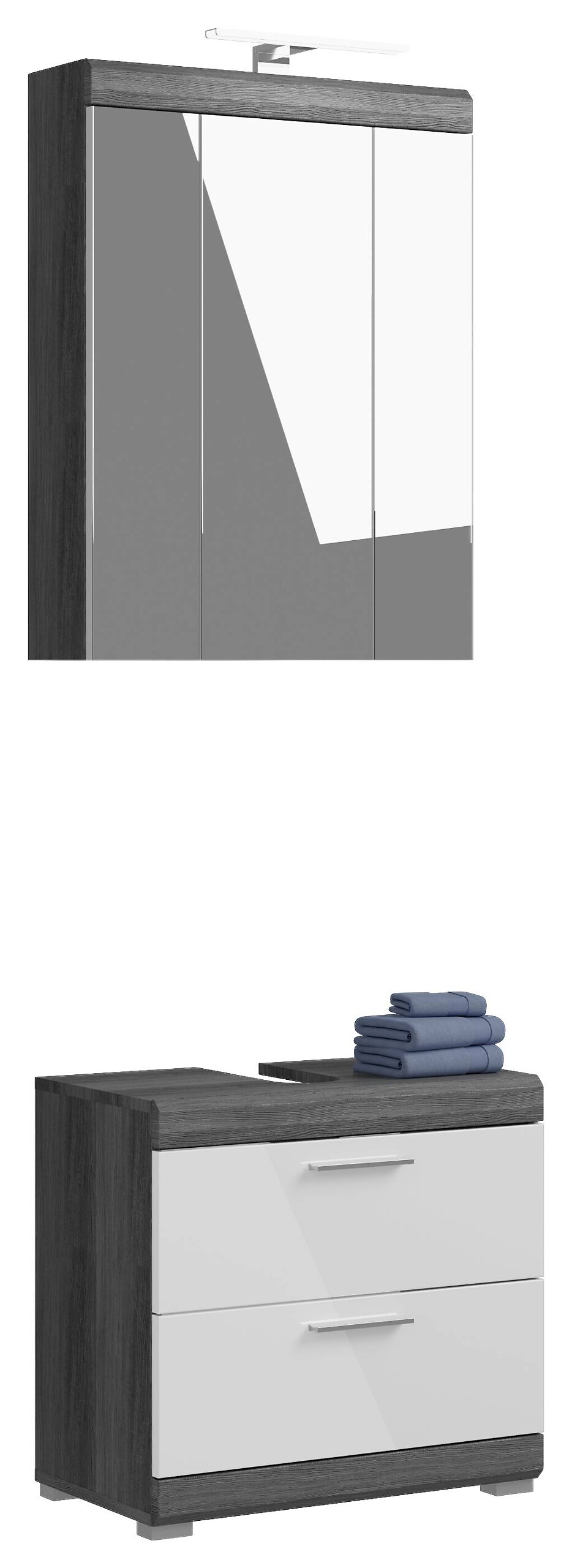 Badezimmer-Set Scout Rauchsilber Nachbildung weiß Hochglanz B/H/T: ca. 60x191x34 cm Badezimmer-Set Scout Rauchsilber Nachbildung weiß Hochglanz B/H/T: ca. 60x191x34 cm