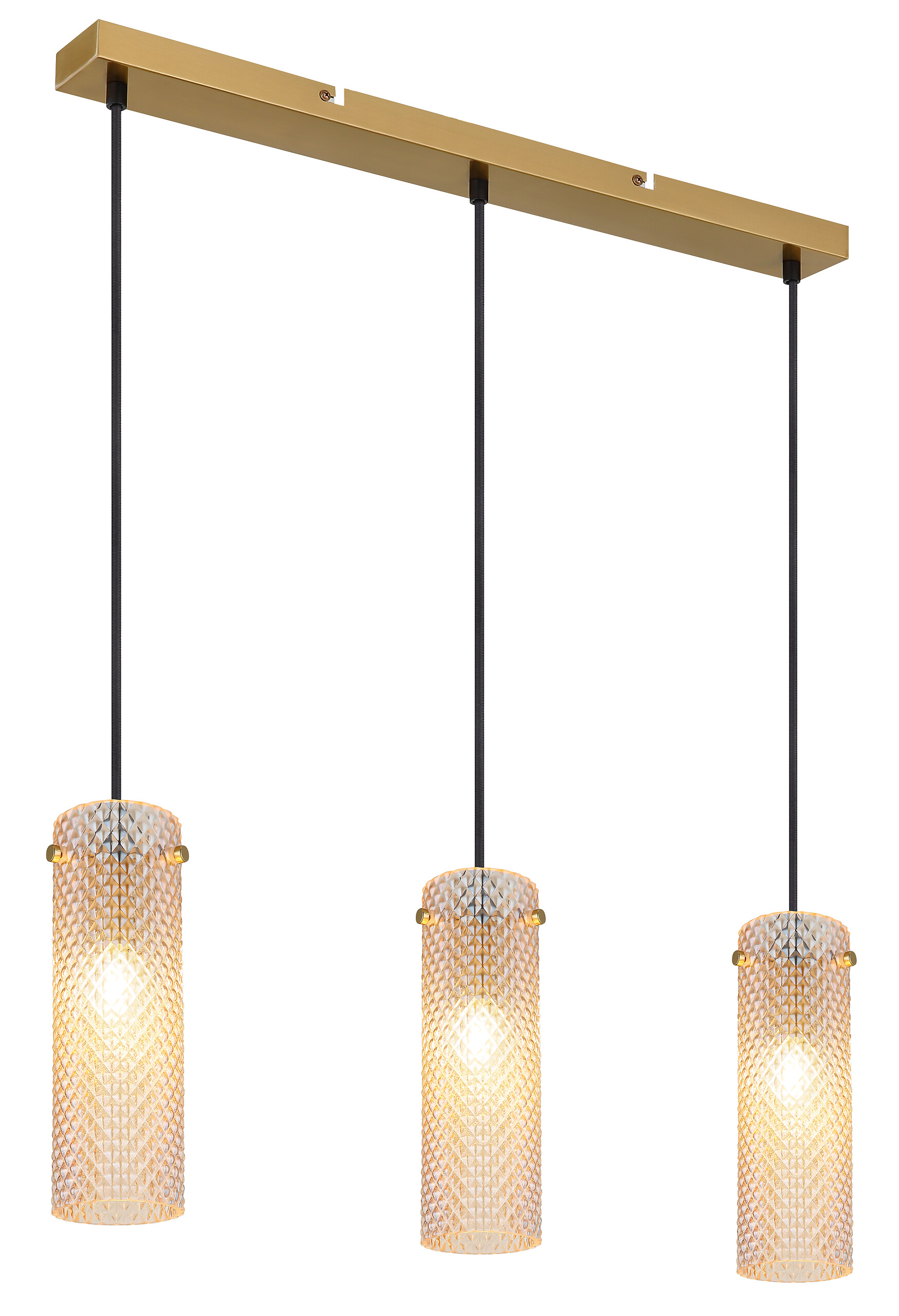 GLOBO Pendelleuchte amber gold Metall Glas B/H/T/L: ca. 8x120x65x65 cm E14 3 Brennstellen