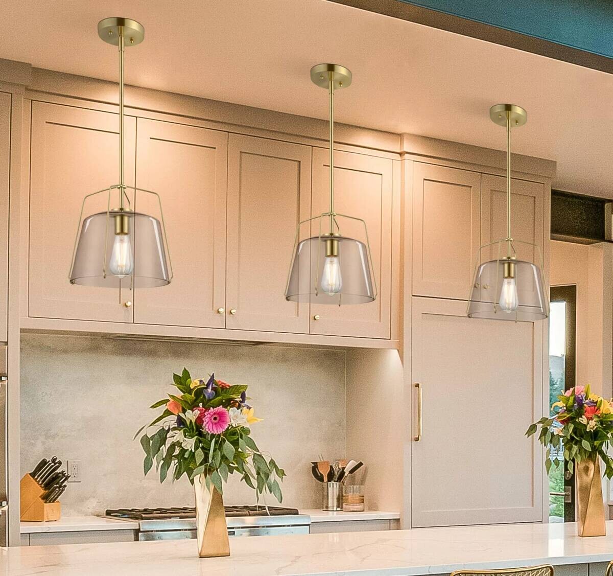 Westinghouse Pendelleuchte Hallein messing Glas Metall B/H/L: ca. 28x26x28 cm E27 1 Brennstellen