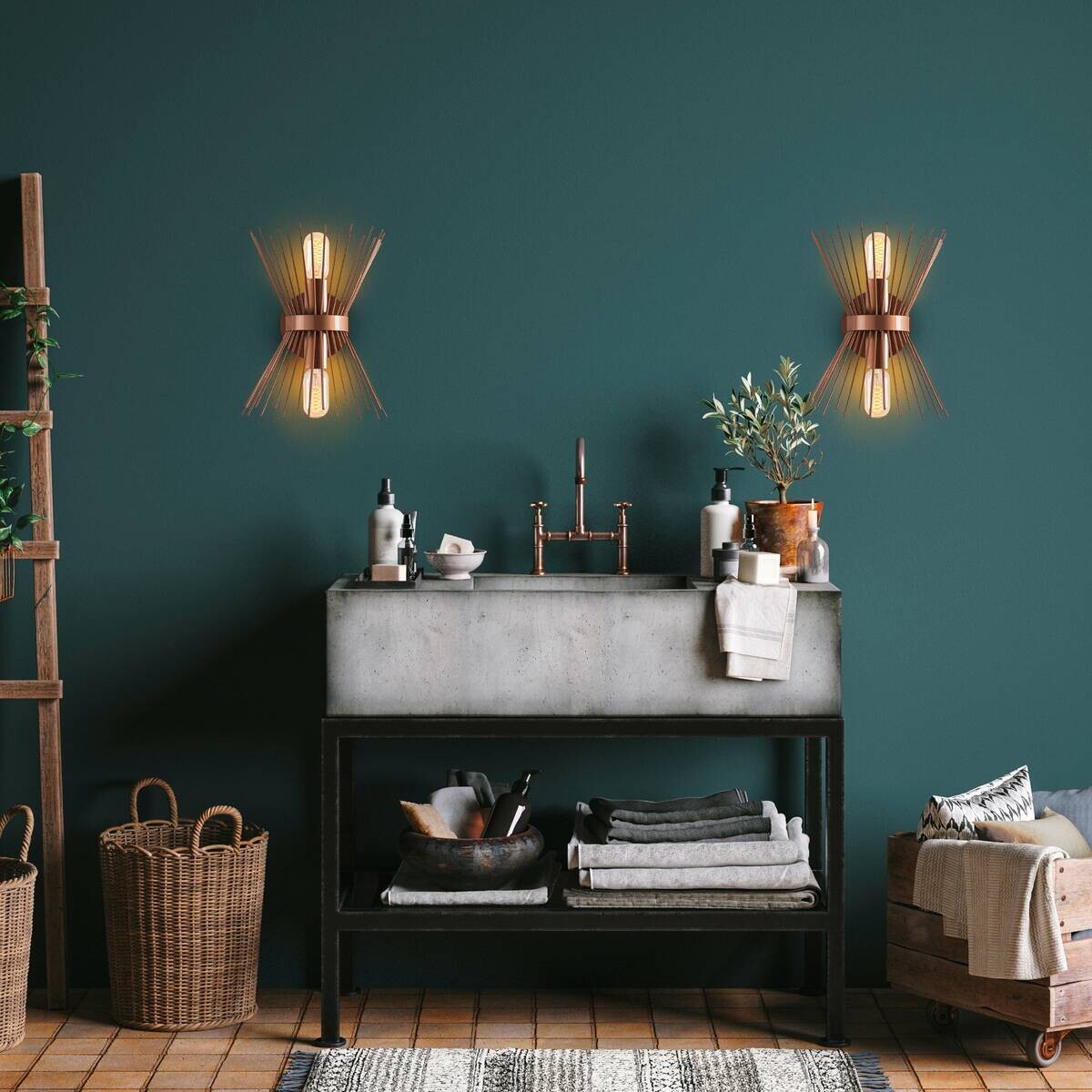 Opviq Wandleuchte GMN-000010 Kupfer B/H/T/L: ca. 16x33x16x23 cm E27 2 Brennstellen