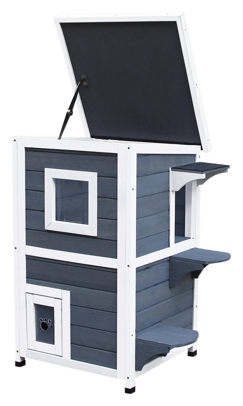 PawHut Katzenvilla grau Holz B/H/L: ca. 51x81x51 cm