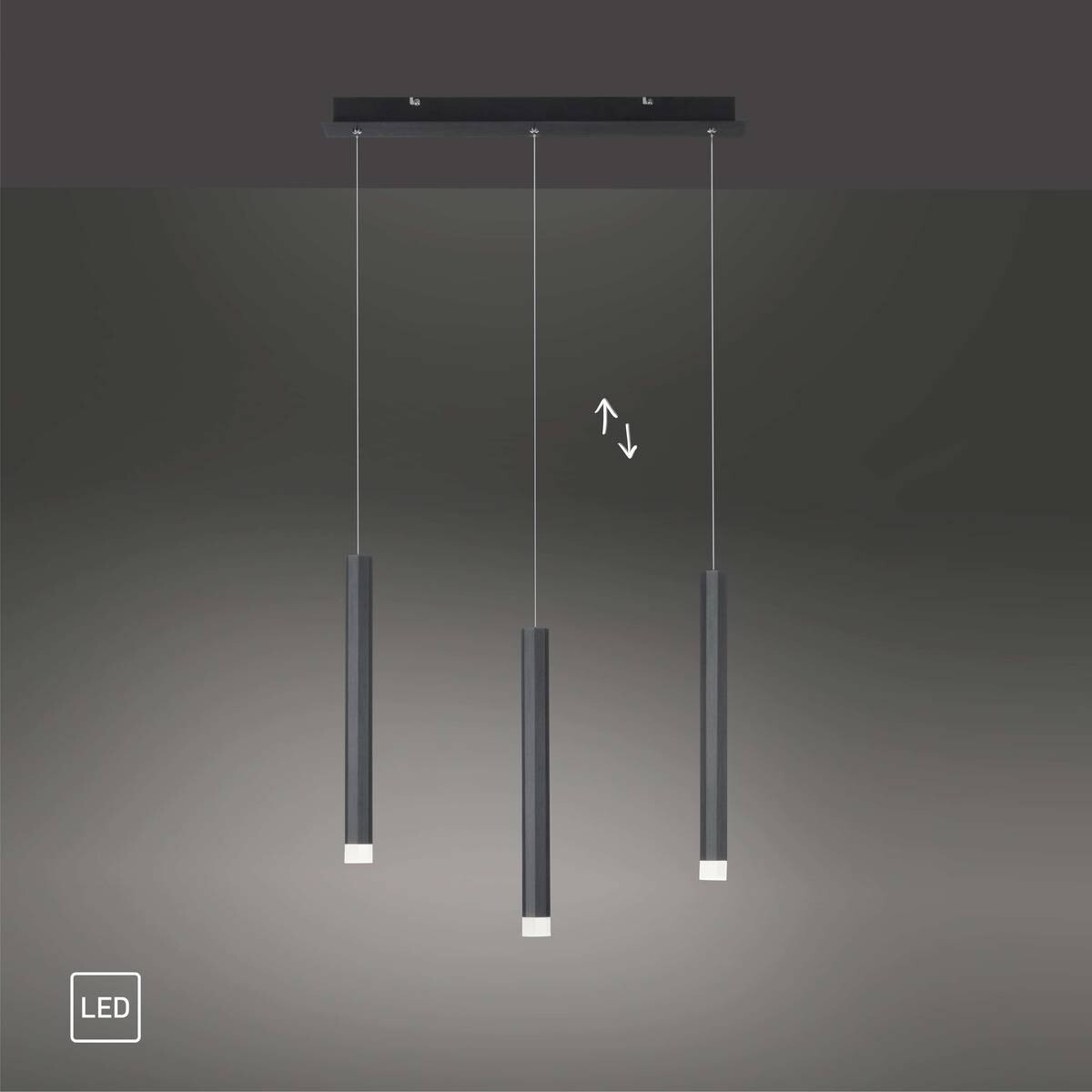 Just Light LED-Pendelleuchte BRUNO 15203-18 schwarz Eisen Aluminium B/H/T: ca. 55x120x8 cm 3.0 Brennstellen