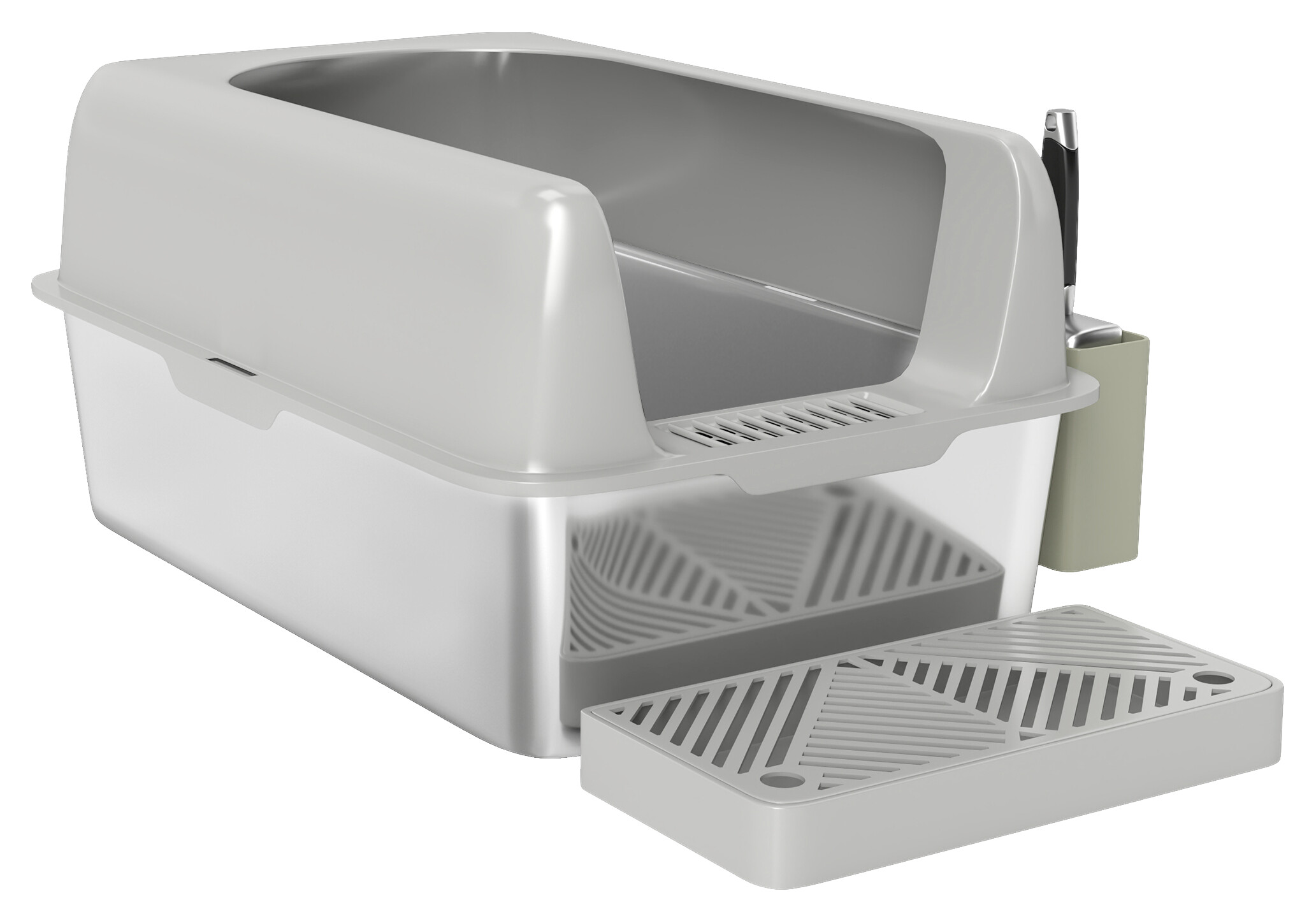 PawHut Katzentoilette hellgrau Edelstahl B/H/L: ca. 40,6x29x60,2 cm