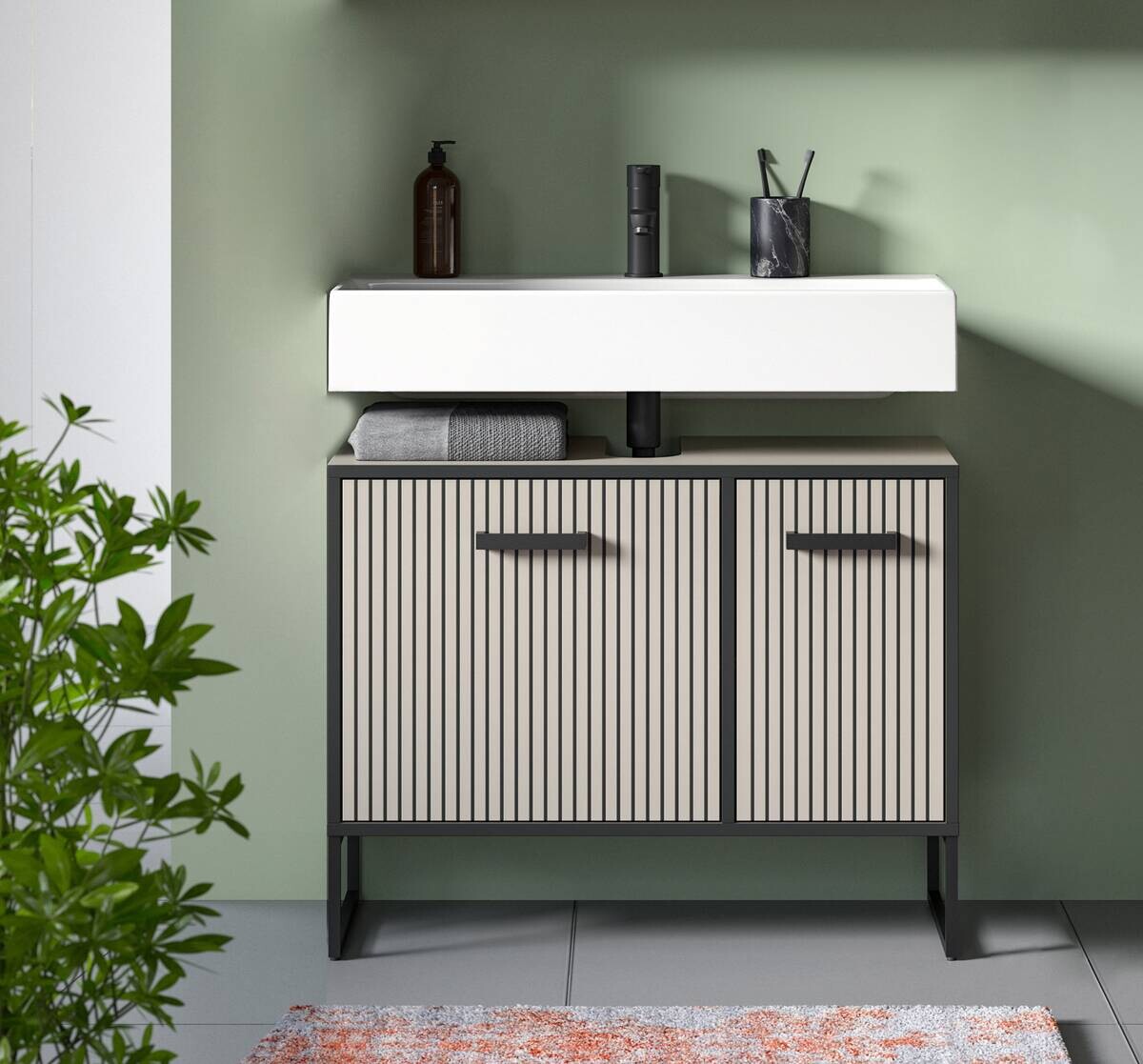 Waschbeckenunterschrank BAGNO schwarz Kaschmirgrau Nachbildung B/H/T: ca. 80x63x36 cm