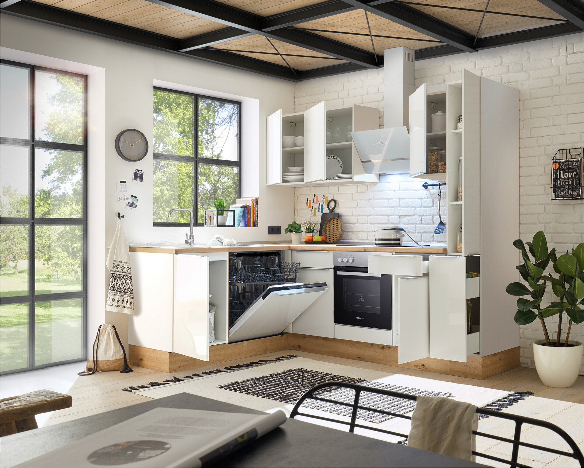 Respekta Winkelküche Marleen weiß Hochglanz B/H/T: ca. 250x211x170 cm