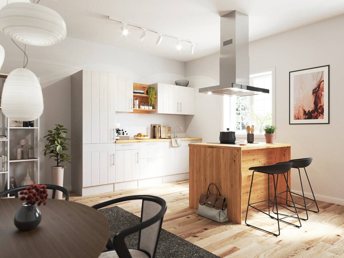 Respekta Inselküche Anton weiß Lärche Nachbildung B/H/T: ca. 280x211x60 cm