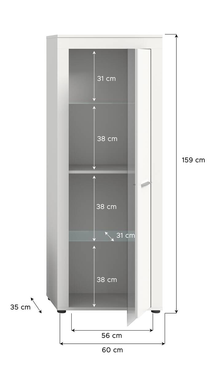 Vitrine Jam weiß B/H/T: ca. 60x159x35 cm