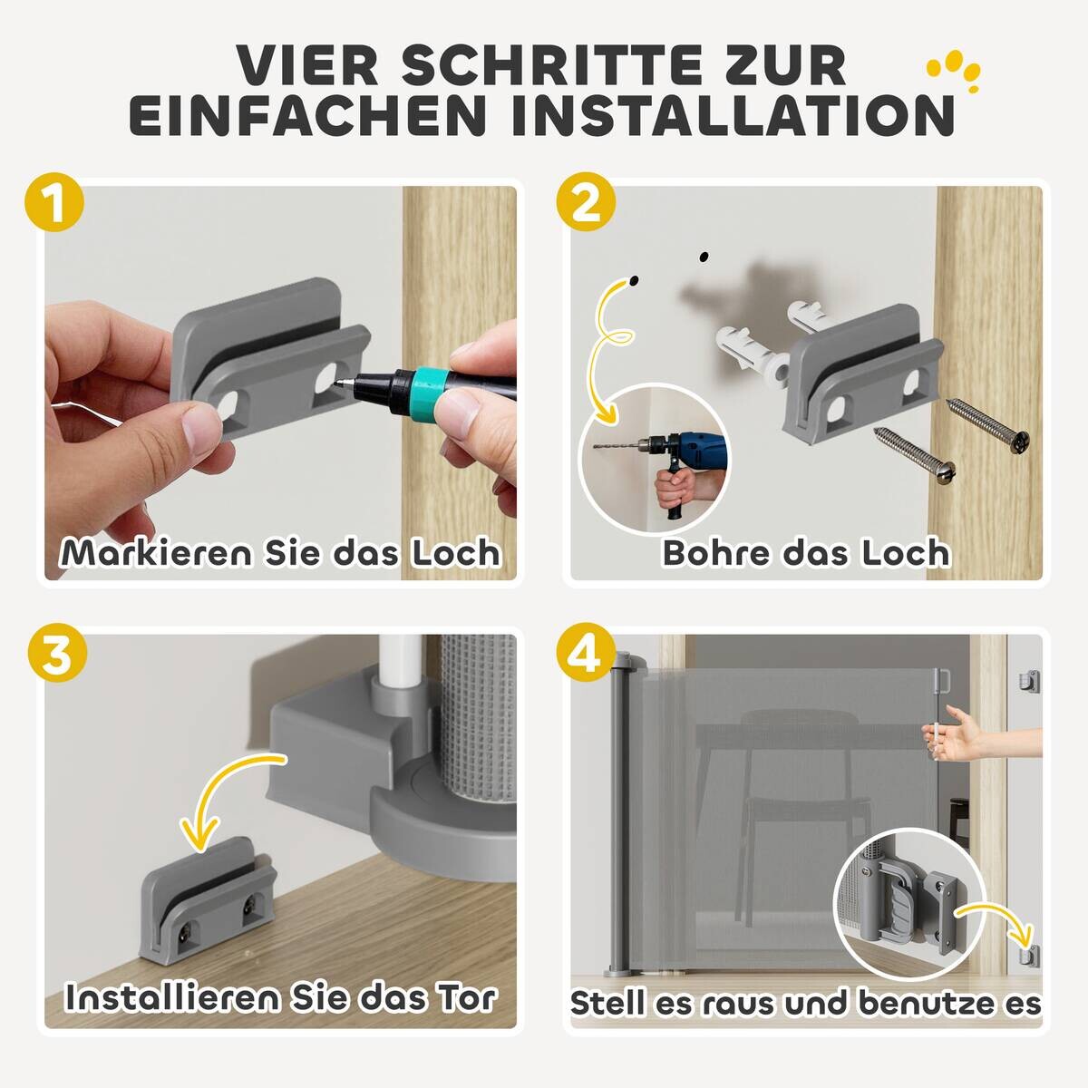 PawHut Türschutzgitter grau Aluminium B/H/L: ca. 10x87x142 cm