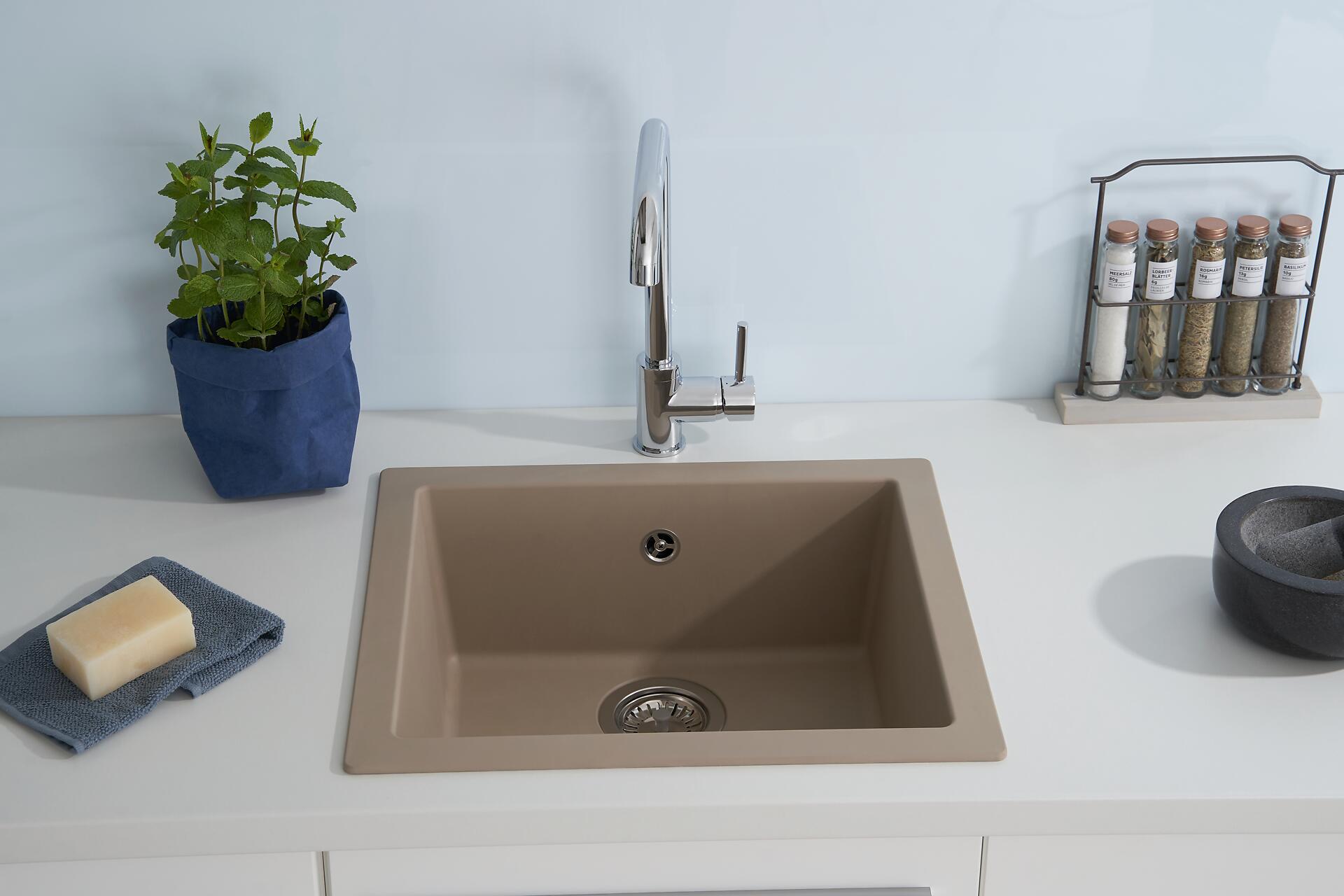 Respekta Einbauspüle Ohio 50 x 44 B sandbeige Mineralite B/H/T: ca. 44x19x50 cm