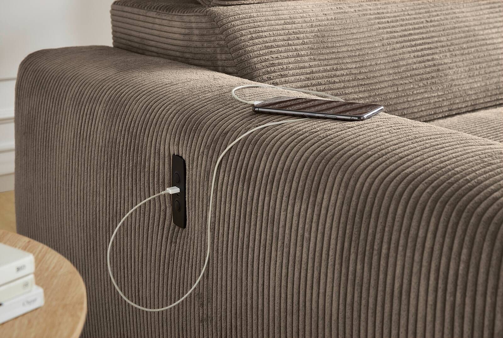 Ecksofa taupe Microfaser B/H/T: ca. 277x109x187 cm