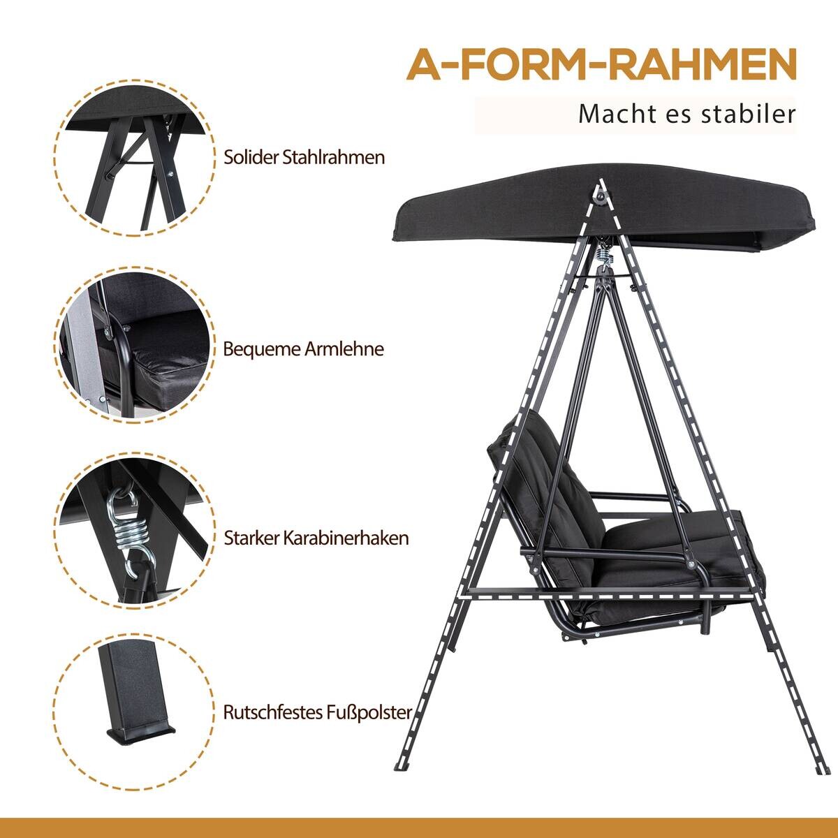 Outsunny Hollywoodschaukel schwarz Polyester B/H/L: ca. 116x172x145 cm