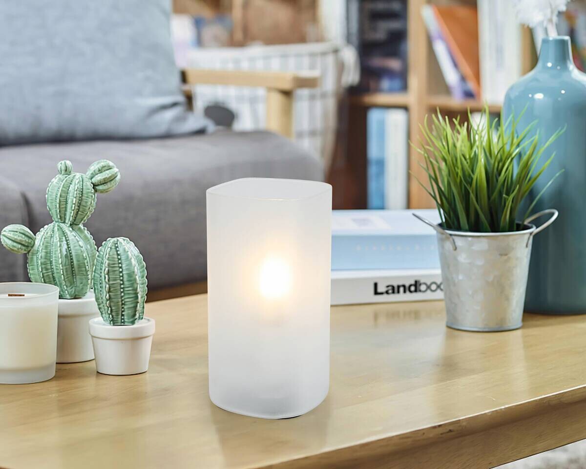 Nolo Tischleuchte Paige weiß Glas B/H/L: ca. 9,5x20x9,5 cm E27 1 Brennstellen