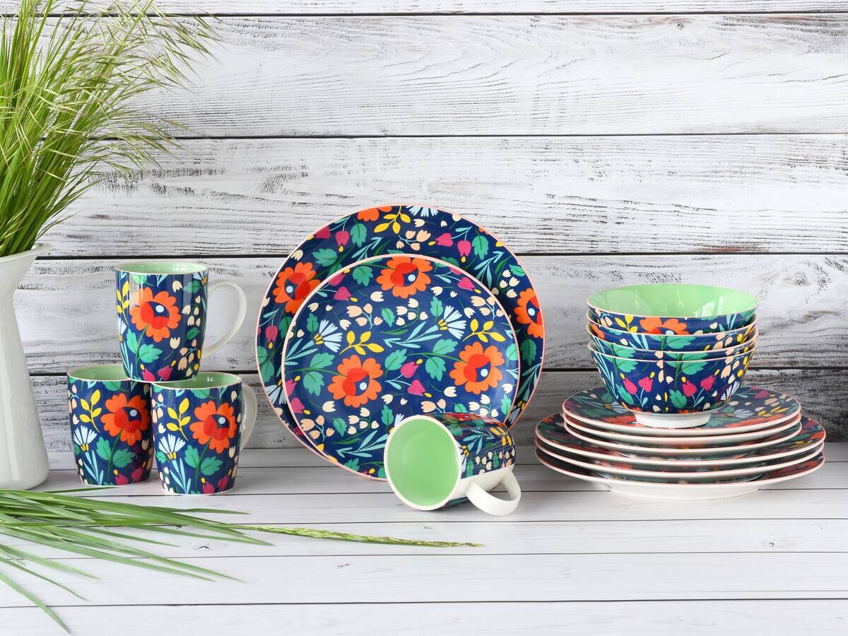 CreaTable Kombiservice Folklore blau Steinzeug 16 tlg.