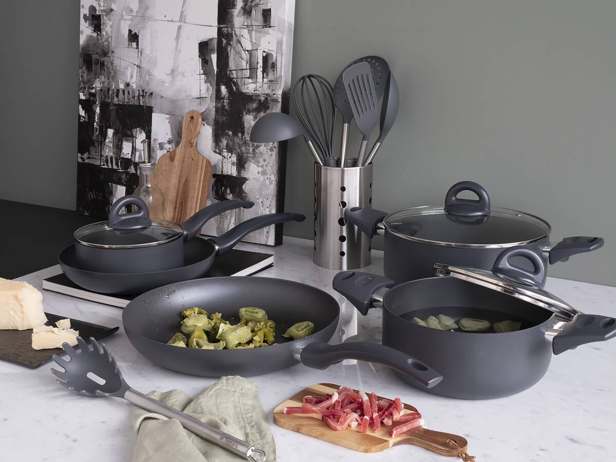 TOGNANA Topfset Grancucina Cop.& Char schwarz Aluminium 8 tlg.