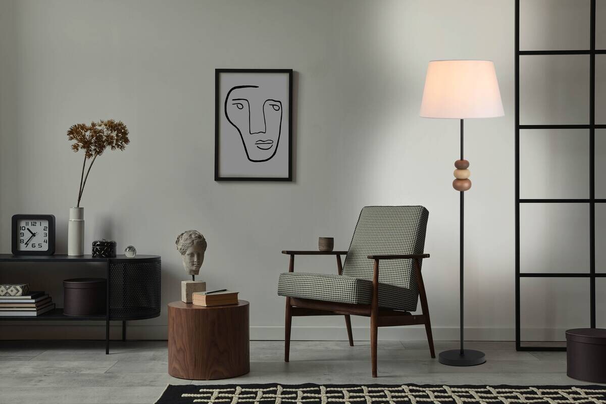 Näve Leuchten Stehleuchte schwarz Metall Textil B/H/T/D: ca. 38x155x38x38 cm E27 1 Brennstellen