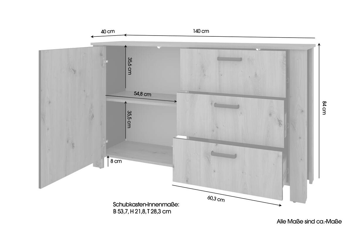 Sideboard FARO Eiche schwarz B/H/T: ca. 140x84x40 cm