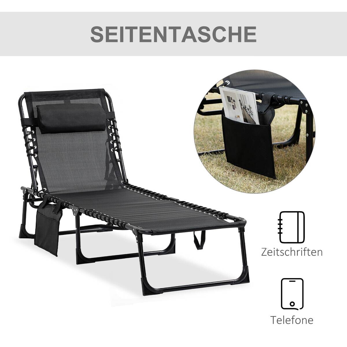 Outsunny Sonnenliege schwarz Netzstoff B/H/L: ca. 58x30x185 cm