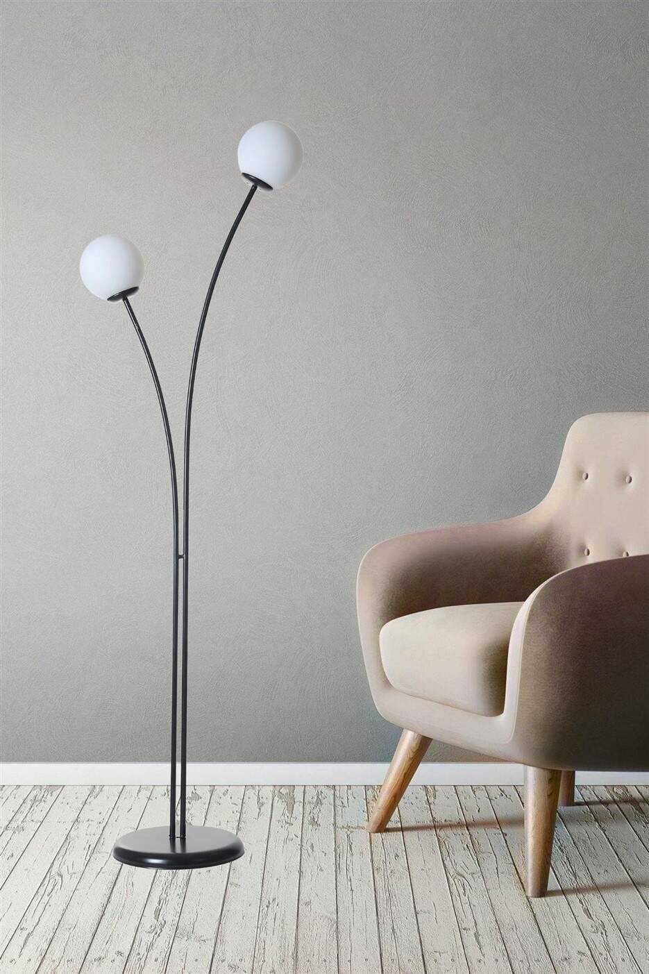 Opviq Stehleuchte schwarz weiß Metall Glas B/H/L: ca. 30x165x50 cm E27 1 Brennstellen