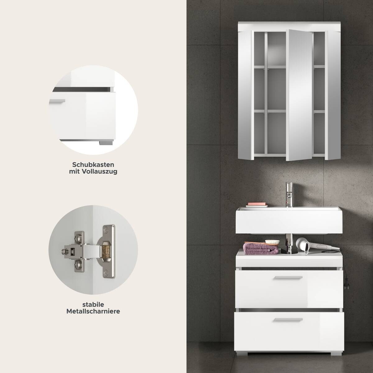 Badezimmer-Set Scout weiß weiß Hochglanz B/H/T: ca. 60x191x37 cm