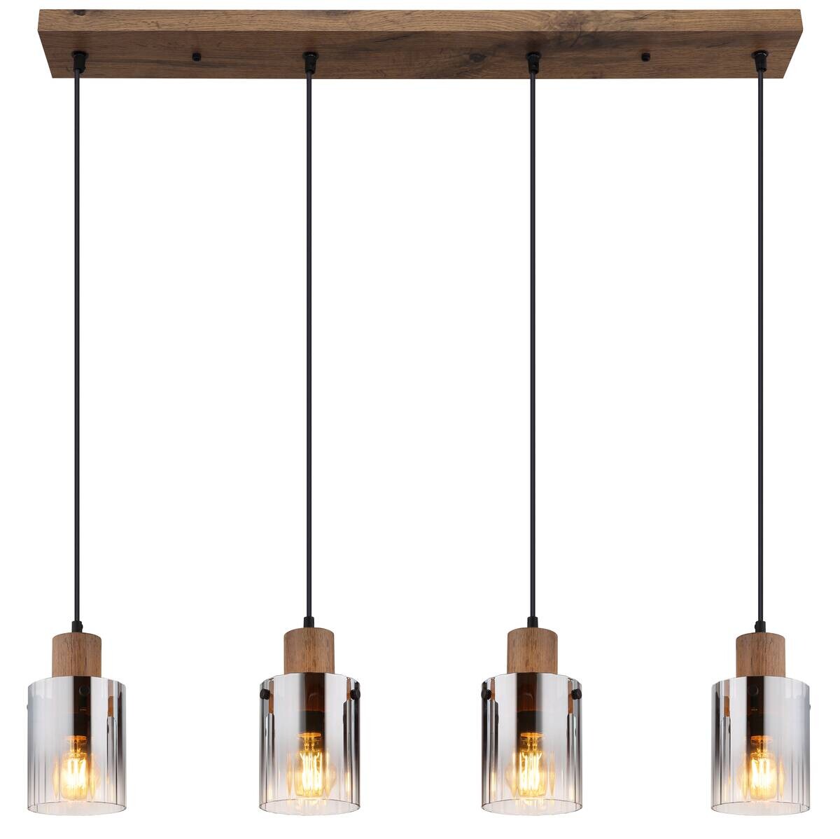 GLOBO Pendelleuchte UNDERWOOD 15915-4H dunkelbraun klar Rauch MDF Kunststoff Glas B/H/L: ca. 105x120x12 cm E27 4 Brennstellen