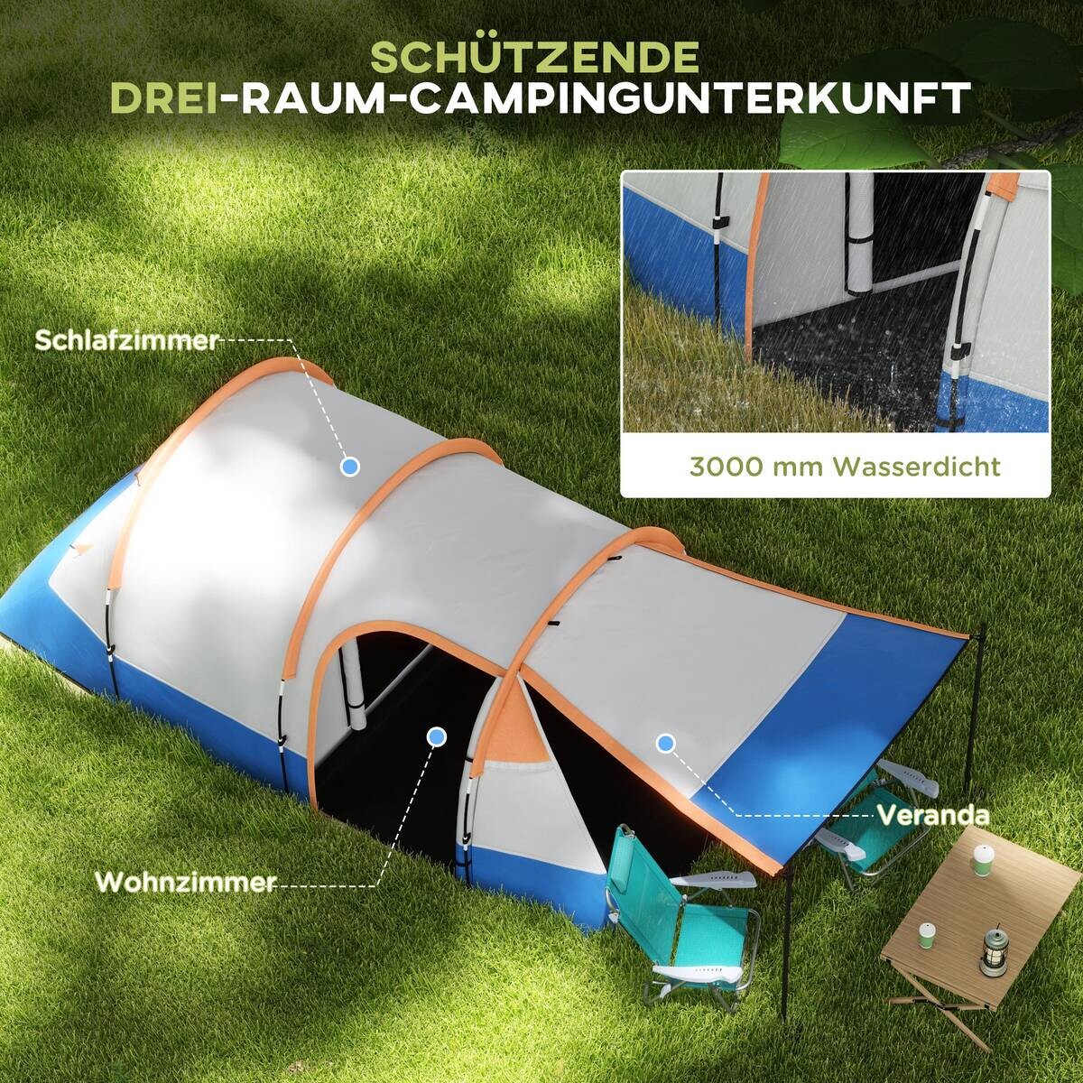 Outsunny Campingzelt orange Stahl B/H/L: ca. 200x150x420 cm