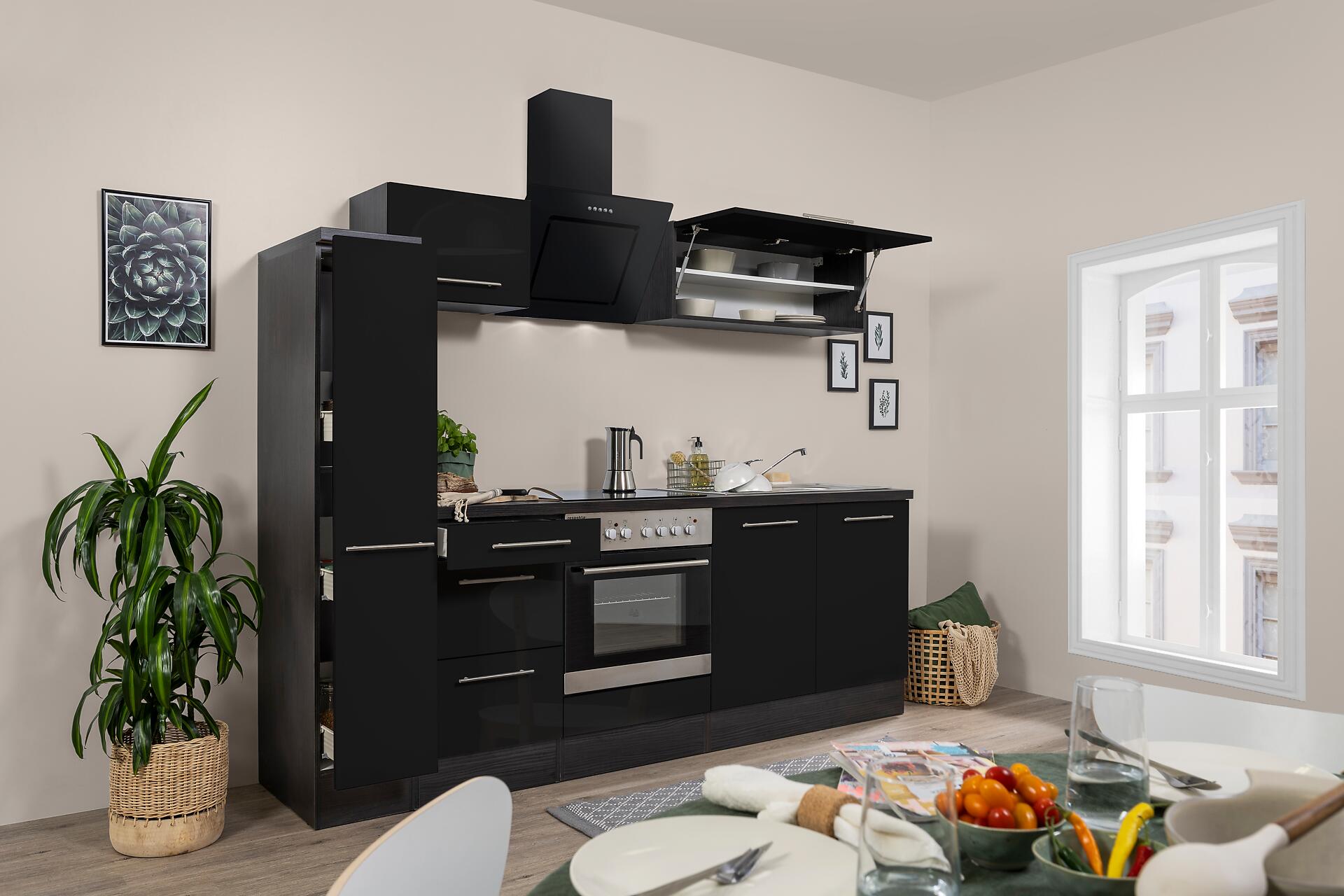 Respekta Küchenblock Amanda schwarz Hochglanz B/H/T: ca. 240x200x60 cm