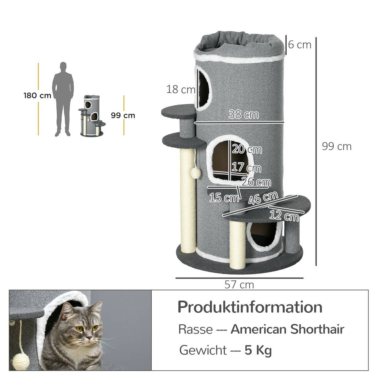 PawHut Kratzbaum grau Sisal B/H/L: ca. 57x99x57 cm