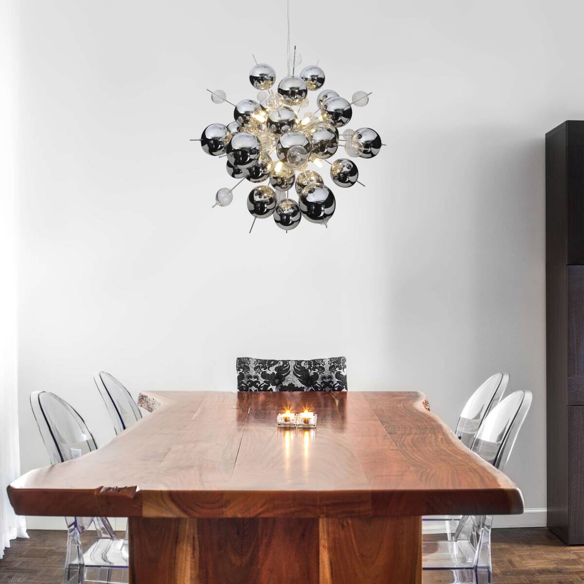 Näve Leuchten Pendelleuchte Chrom Glas Metall B/H/T/D: ca. 65x193x65x65 cm G9 10 Brennstellen