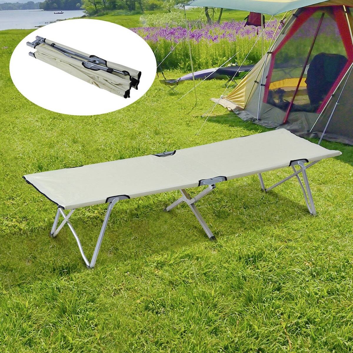 Outsunny Feldbett beige Metall B/H/L: ca. 64x40x193 cm