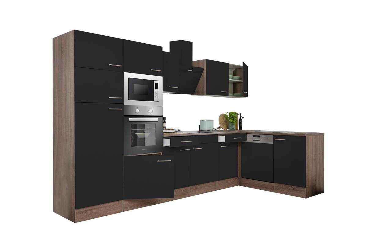 Respekta Winkelküche KBL340EYSMISGKE schwarz B/H/T: ca. 340x205x172 cm