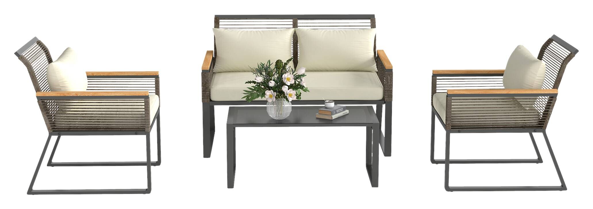 Outsunny Rattan-Gartenmöbel-Set grau Polyethylen B/H/L: ca. 71x78x114 cm