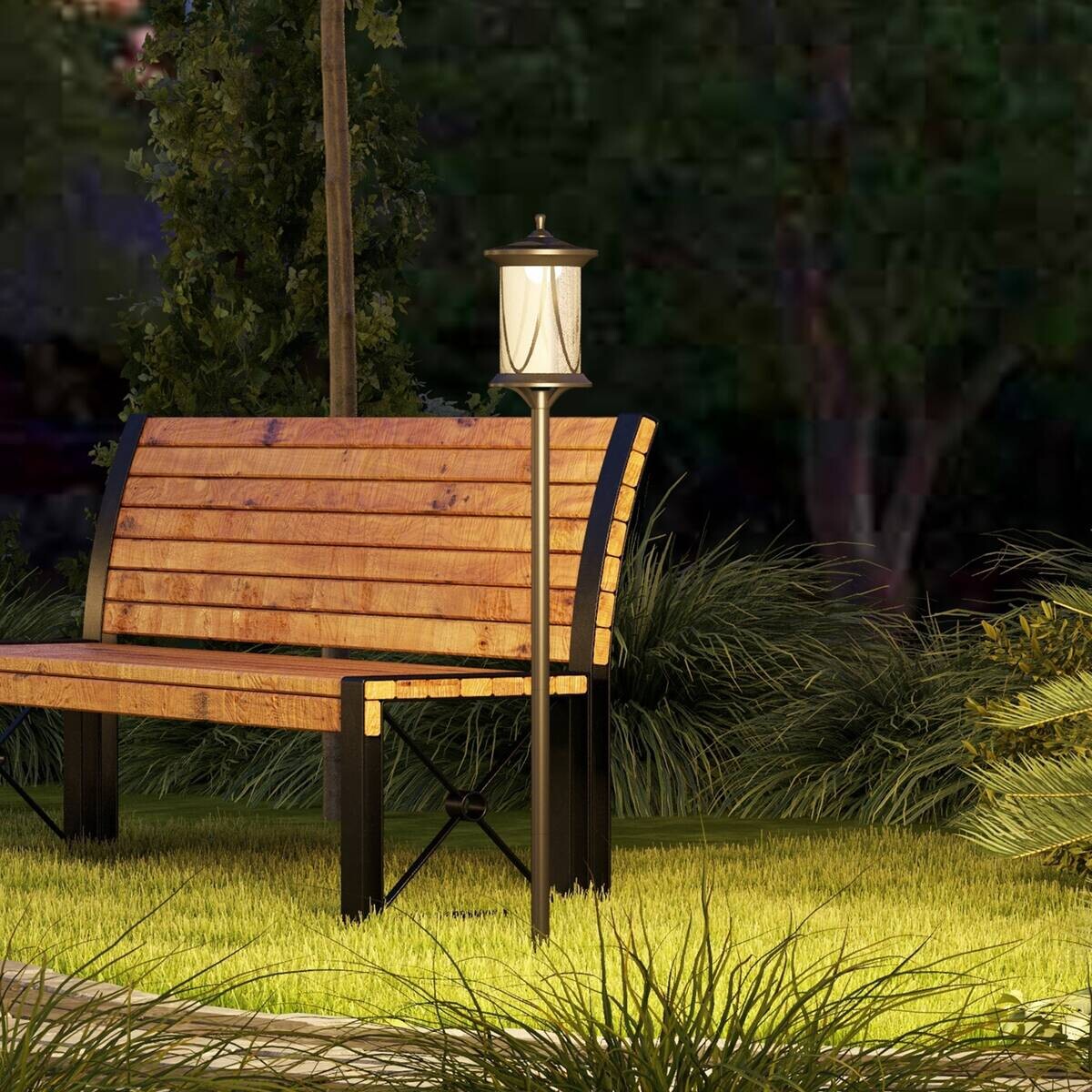 Solar Gartenlaterne schwarz Kunststoff B/H/L: ca. 17x127x17 cm