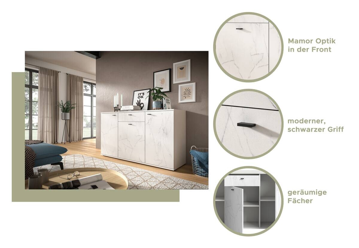 TV-Lowboard Stone weiß Marmoroptik B/H/T: ca. 180x62x41 cm