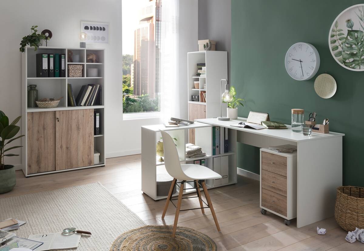 Rollcontainer Serie 400 perlweiß Optik Wildeiche Nachbildung B/H/T: ca. 32,6x59,7x39,1 cm