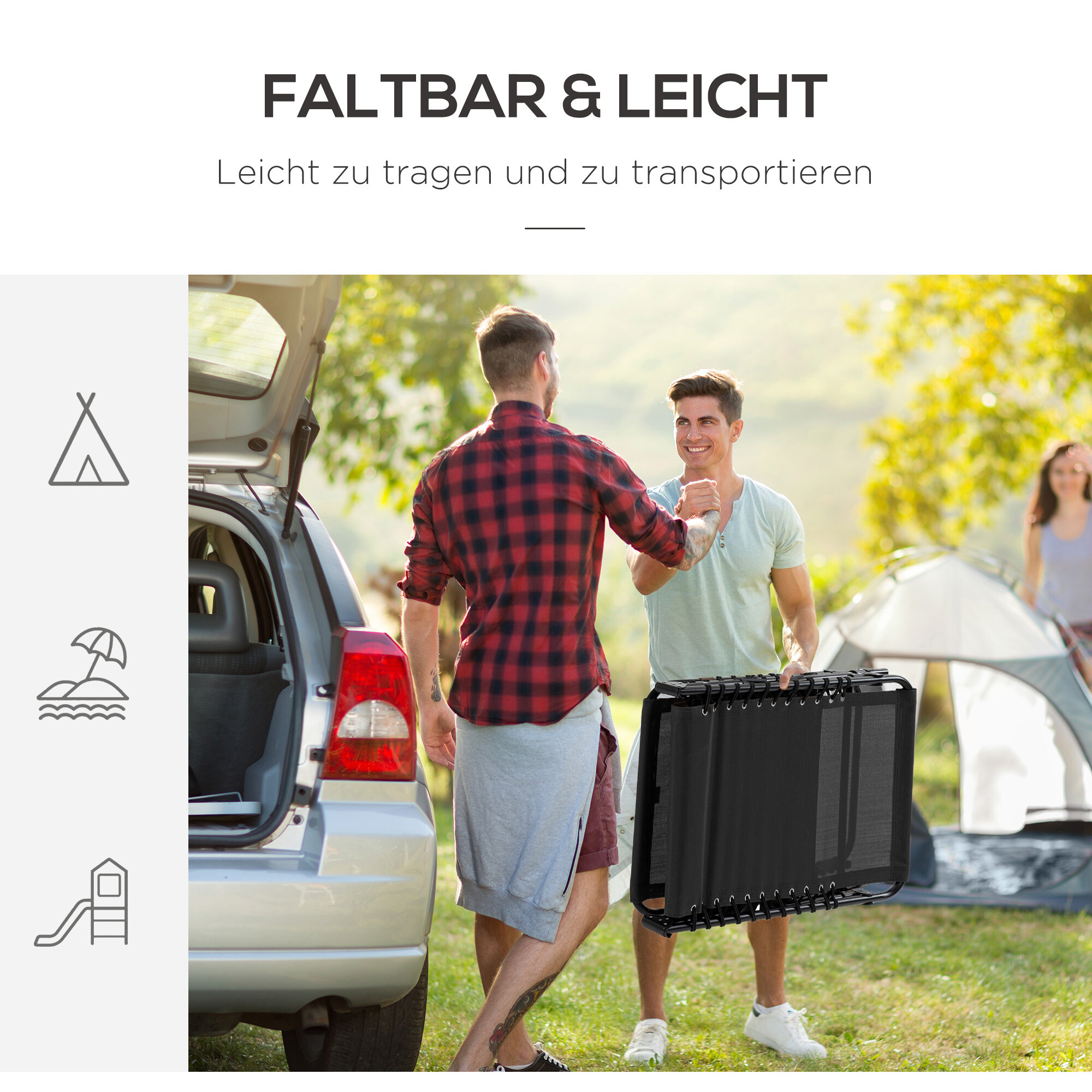 Outsunny Sonnenliege schwarz Netzstoff B/H/L: ca. 58x30x185 cm