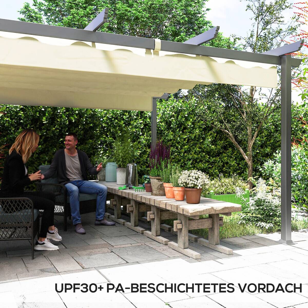 Outsunny Pergola beige Aluminium B/H/L: ca. 390x223x390 cm
