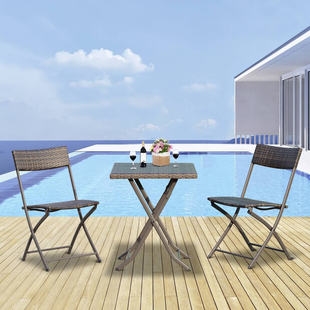 Outsunny Balkonset café braun Polyrattan