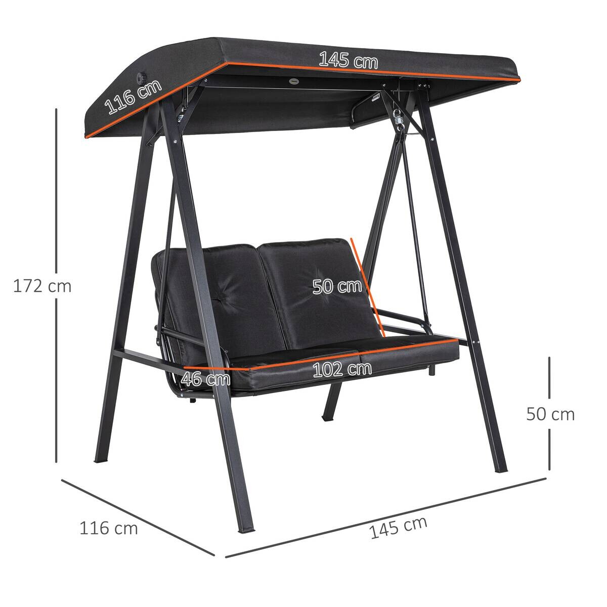 Outsunny Hollywoodschaukel schwarz Polyester B/H/L: ca. 116x172x145 cm