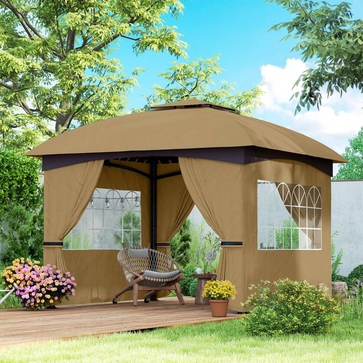 Outsunny Pavillon beige Polyester B/H/L: ca. 335x285x335 cm